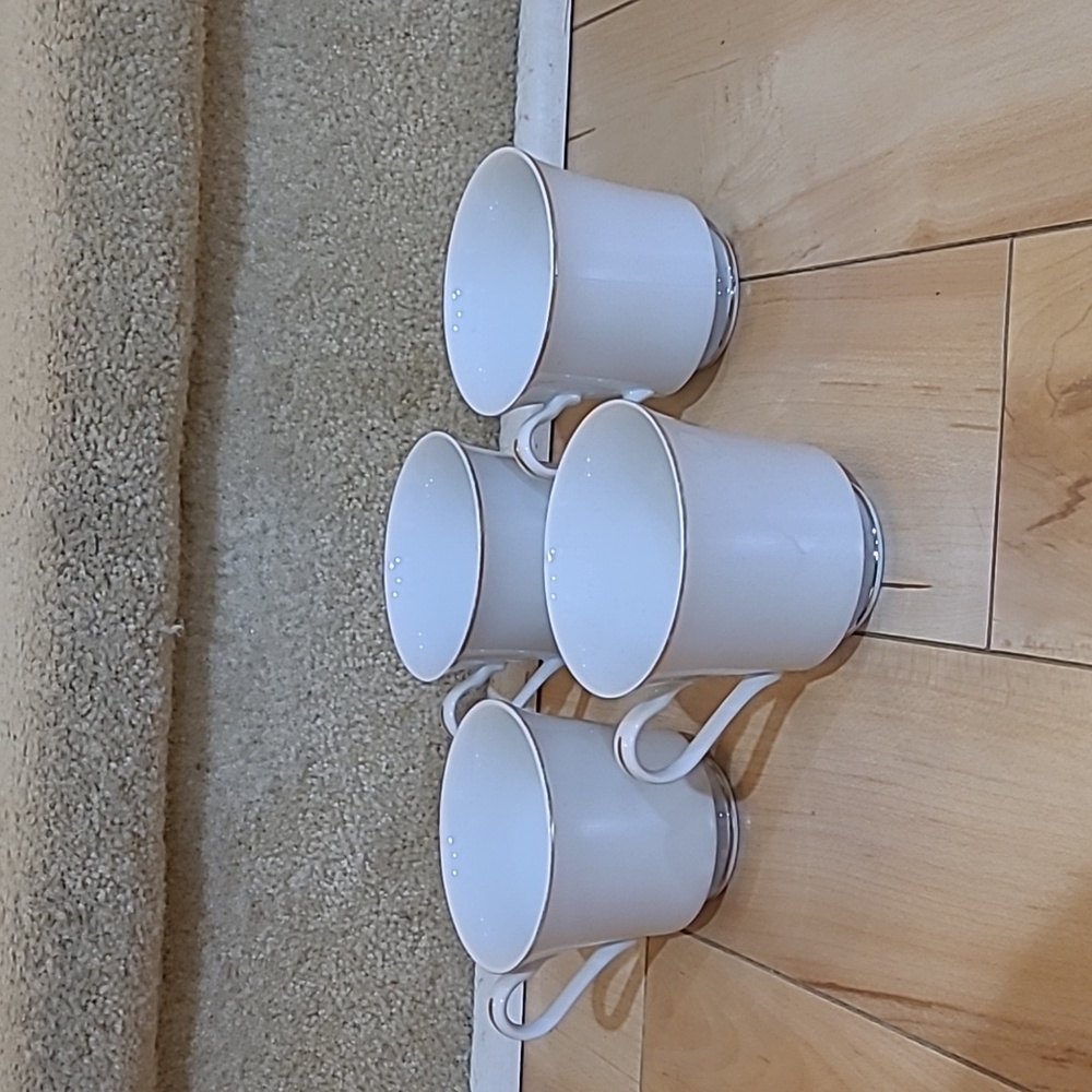 4 Tiffany fine china white with gold rim cups